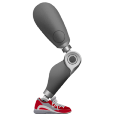 Emoticon einer Beinprothese mit roten Turnschuhen.